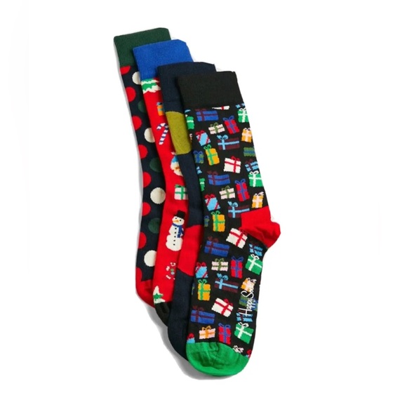 HAPPY SOCKS 4 Pack HAPPY HOLIDAYS Cotton Blend Crew Sock Gift Set UNISEX NEW - Picture 2 of 10